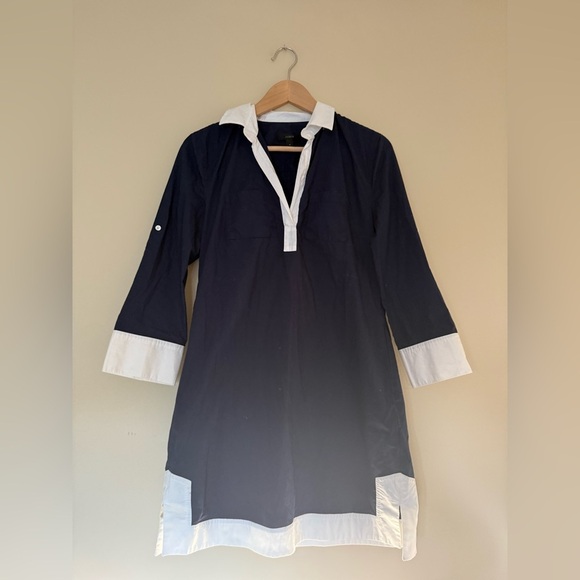 J.Crew Navy Camp Tunic Dress Size 4 | V-Neck Cotton Old Money Preppy Resortwear - Picture 6 of 13